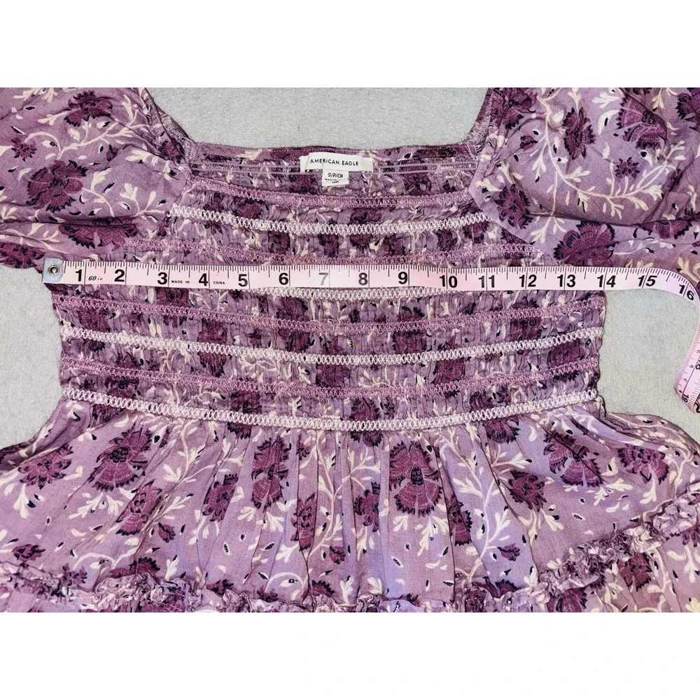 American Eagle Small Corset Smocked Baby Doll Y2K Top Milkmaid‎ Cottage Core - Picture 5 of 7